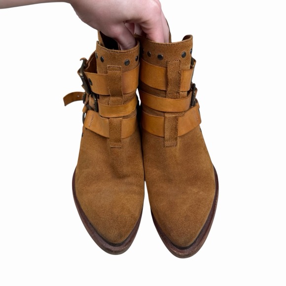 Women's SixtySeven ANTHROPOLOGIE Leather Buckle Wrapped Ankle BOOTS sz 38 US 7.5 - Picture 2 of 14